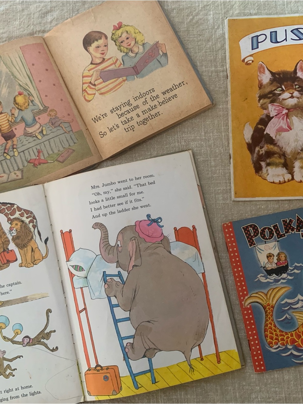 Vintage Child’s Illustrated Books Polka Dot Tots, PussiesOn the Farm Dumbo